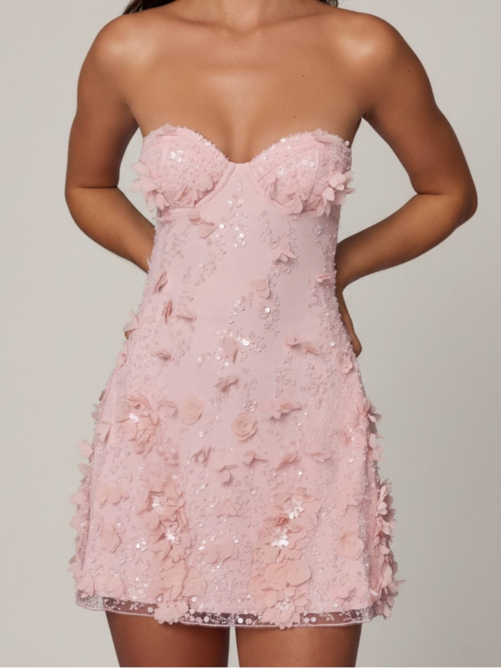 Oh Polly Edita Embellished Bandeau A-line Mini Dress in Ballet Soft Pink